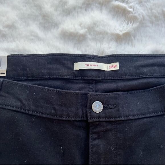 Levi’s 711 Distressed Skinny Jeans Black Denim Mid Rise 26W Plus Size NWT - Picture 4 of 8